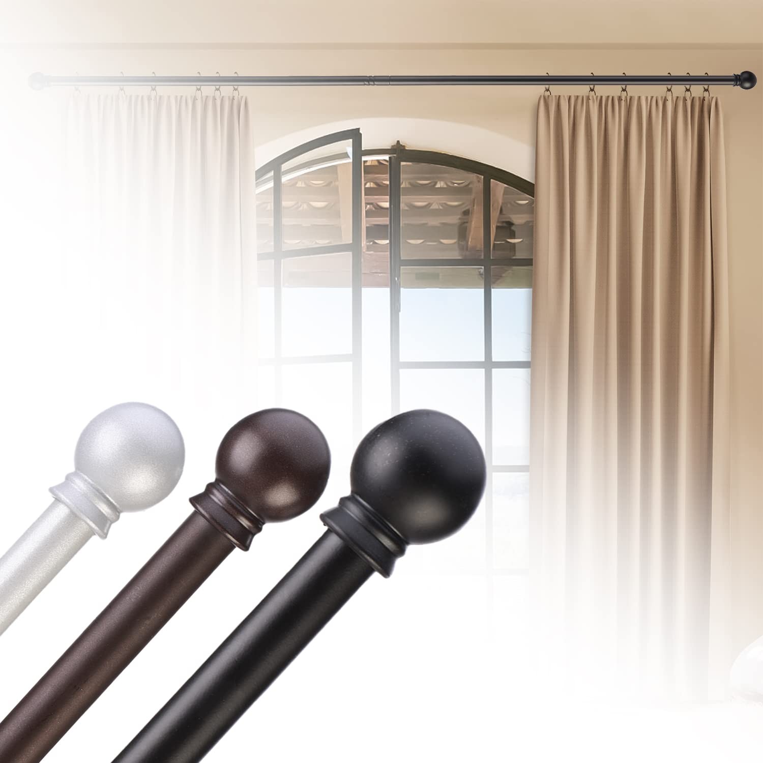 Curtain Rods for windows 32-62 inch, 5/8 inch Decorative Matte Black Splicing…