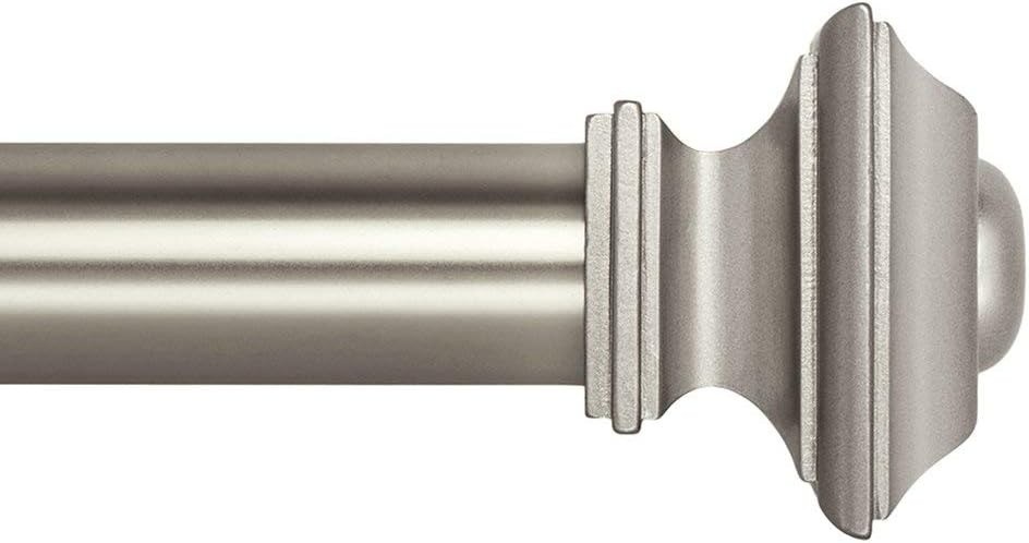 16″-28″ Square Designed Style Window Side Curtain Rod 1-1/8″ Dia Satin Nickel