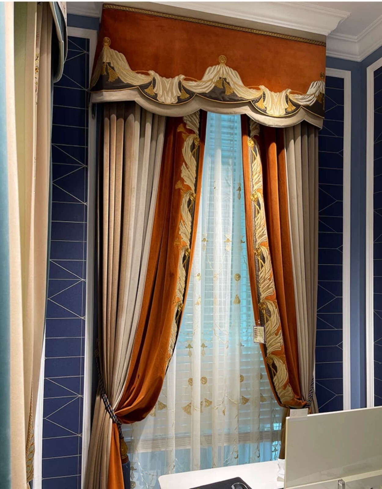 high-grade flannelette orange velvet cloth valance blackout curtain drape C1912