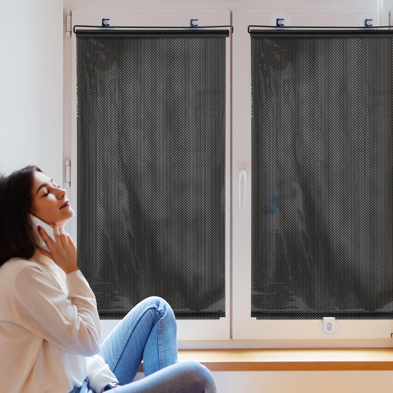 Roller Blinds with Suction Cups Sun Blocking Shades for Windows and Doors Tem…