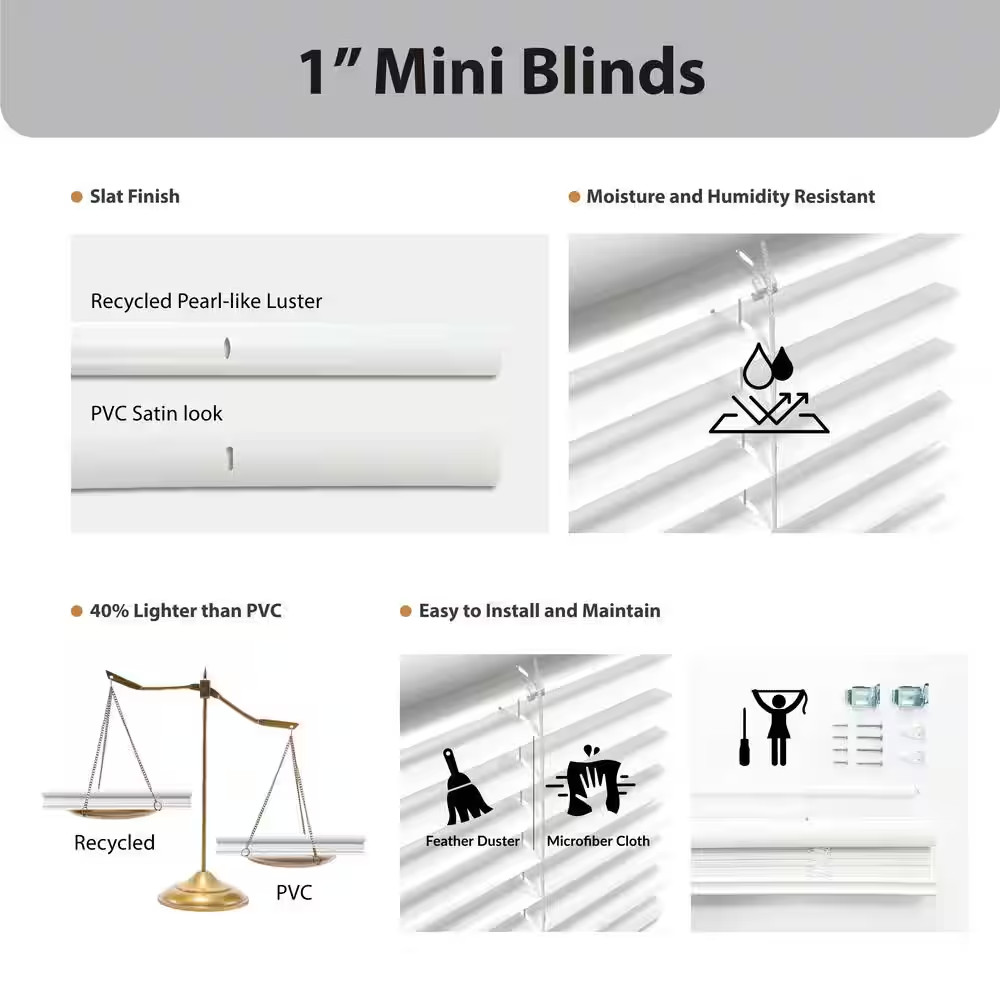 White Cordless Light Filtering Eco Mini Blinds with 1 In. Slats – 27 In. W X 48