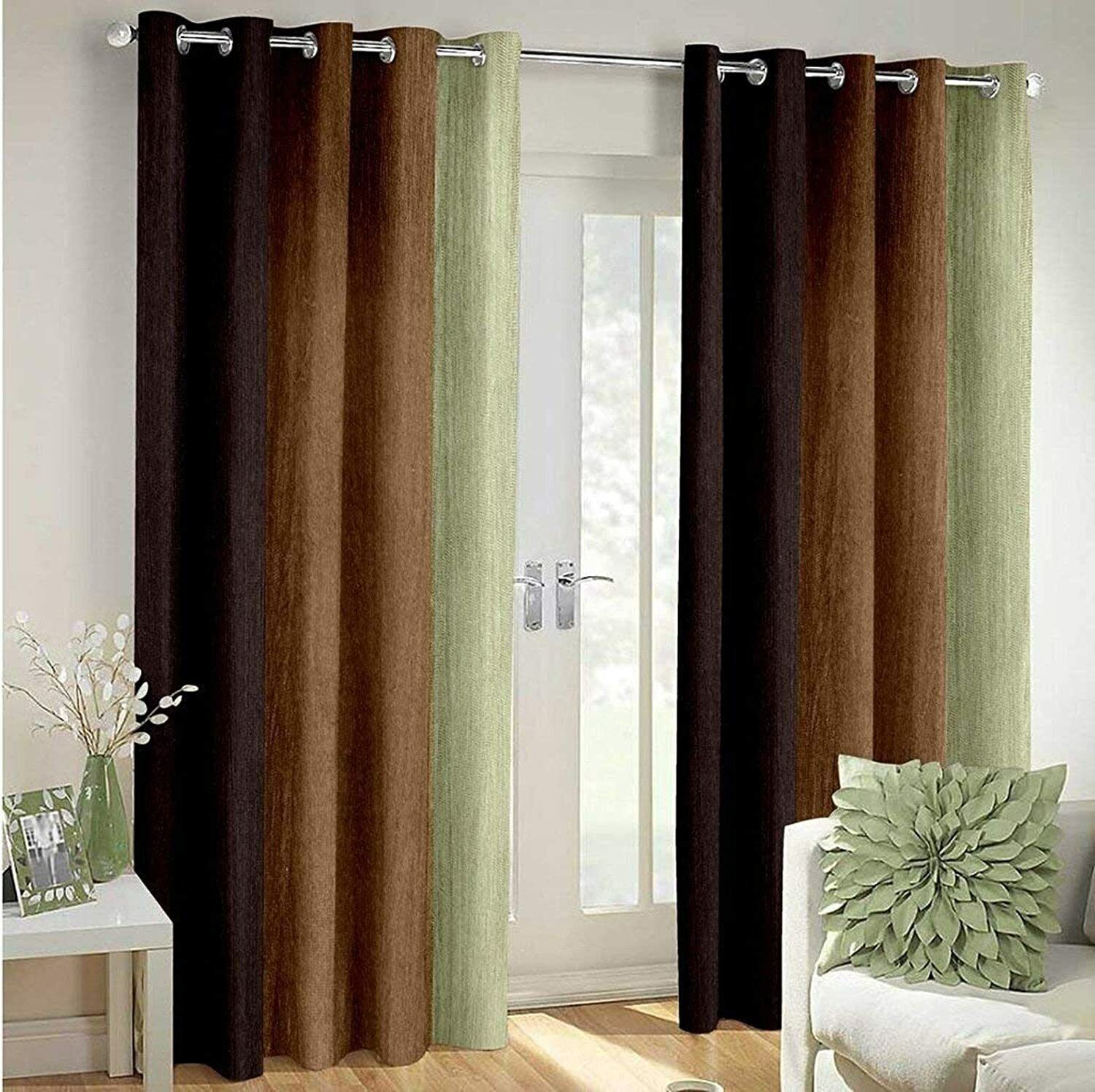 2 Piece Brown Printed Sheded Eyelet Ringtop Door Window Curtain Set 5 7 8 9 Feet