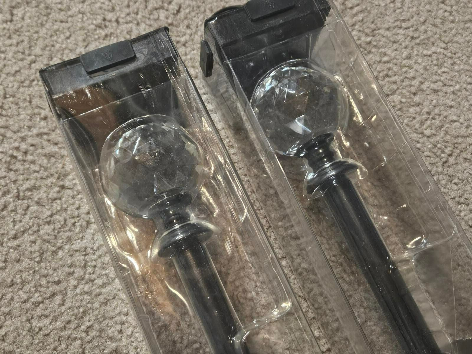 Drapery Rod Sets (2), Adjustable 3/4″ 28-48 inches, Black, Acrylic finial