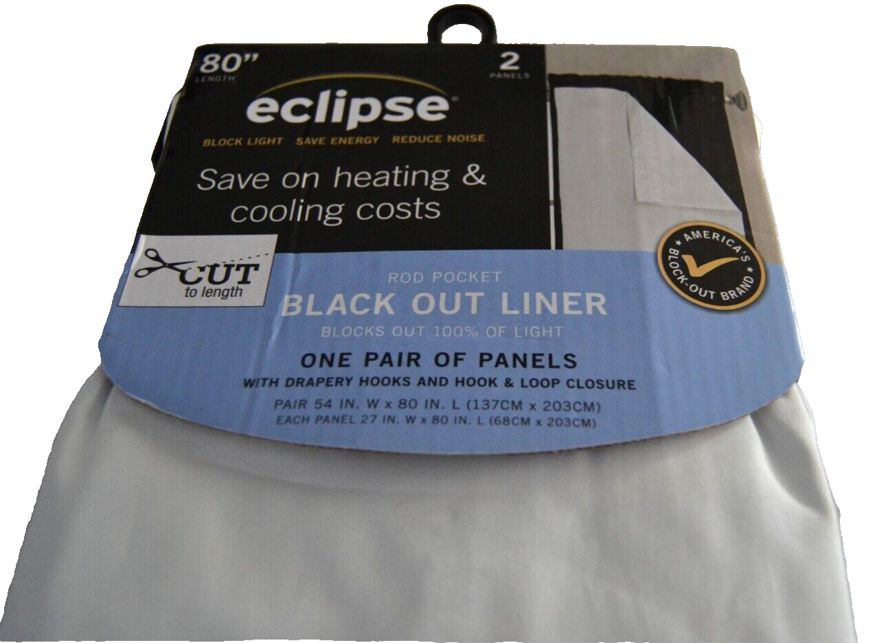 Eclipse 80 Inch Black Out Liner Panel 2 Panels 54″ x 80″ White NEW