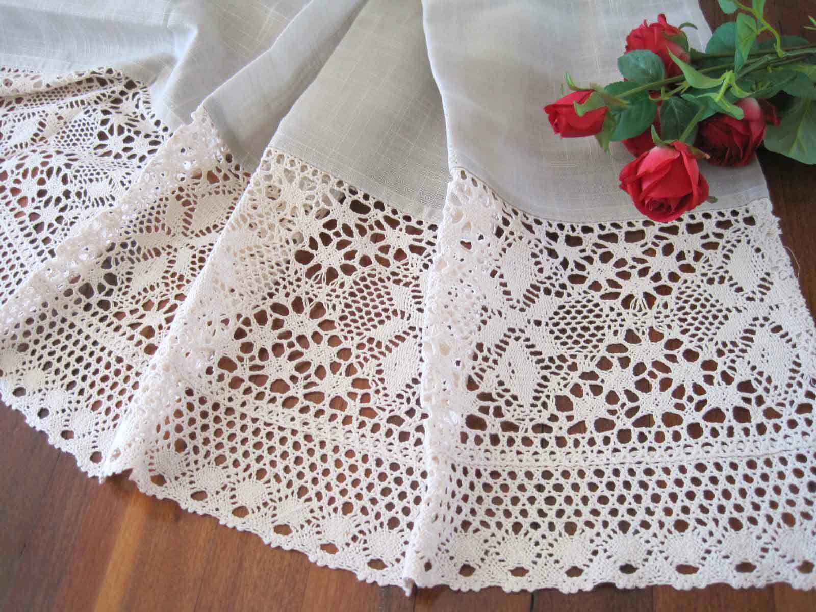Clearance 55% OFF Elegant Extra Wide Crochet Lace Cotton Linen Grey Curtain