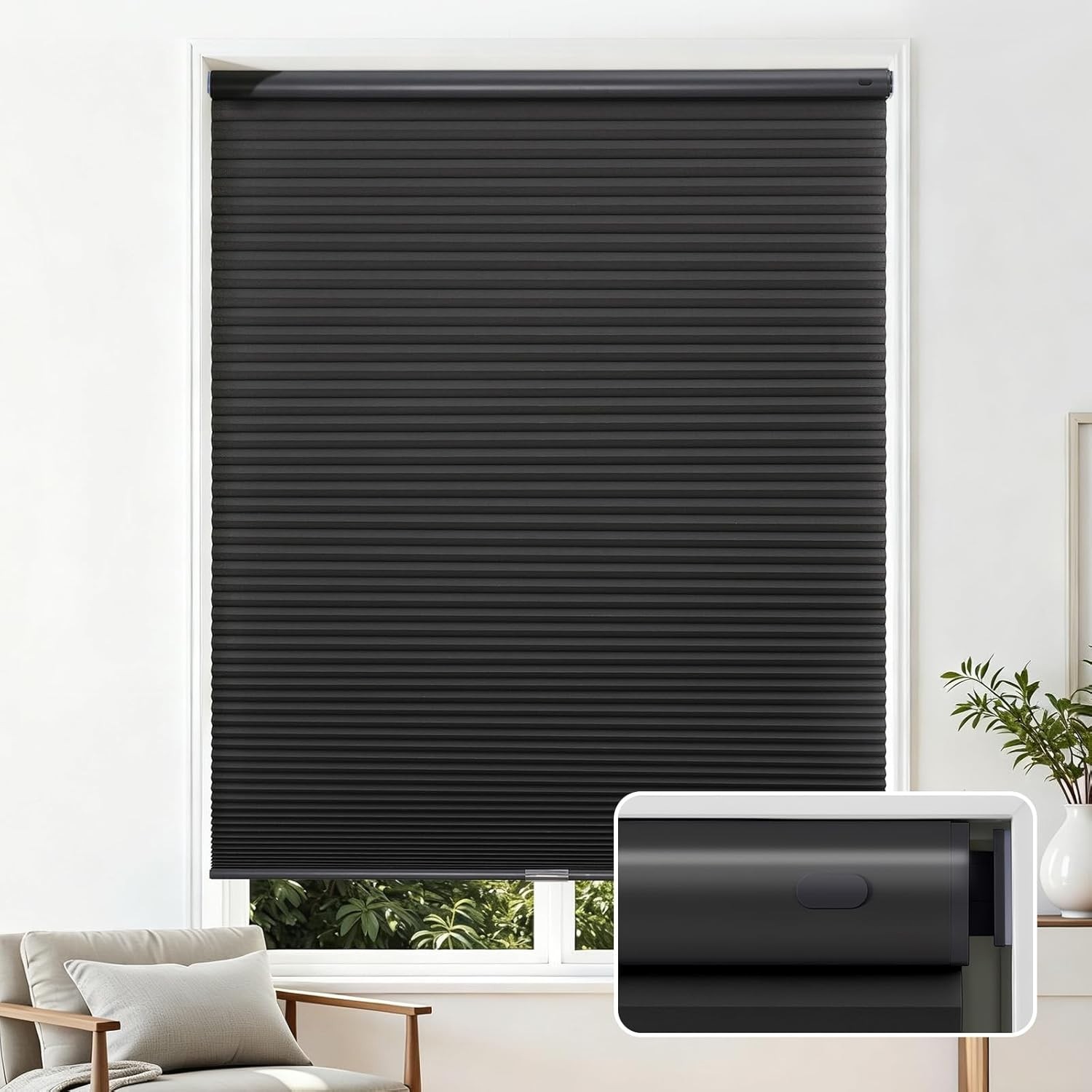 Thermal Insulating Honeycomb Blinds – 35” W x 64” H, No Drill & Noise Reducing