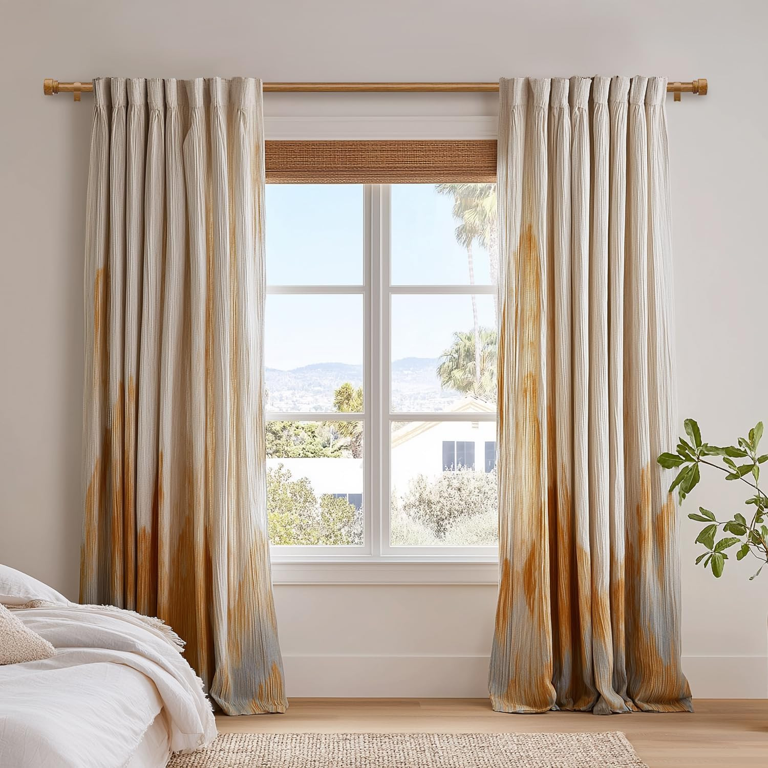Wood Curtain Rods for Windows 66 to 120 Inches 1″ Diameter Boho Decorative Heavy