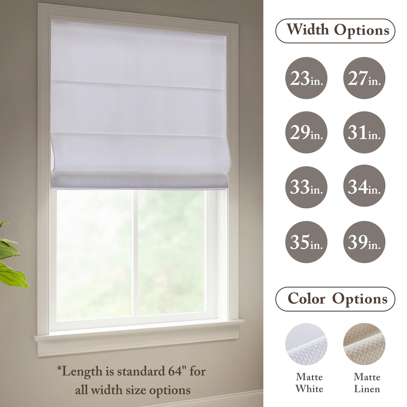 Madison Park Galen Matte White Cordless 35″W x 64″H, Basketweave