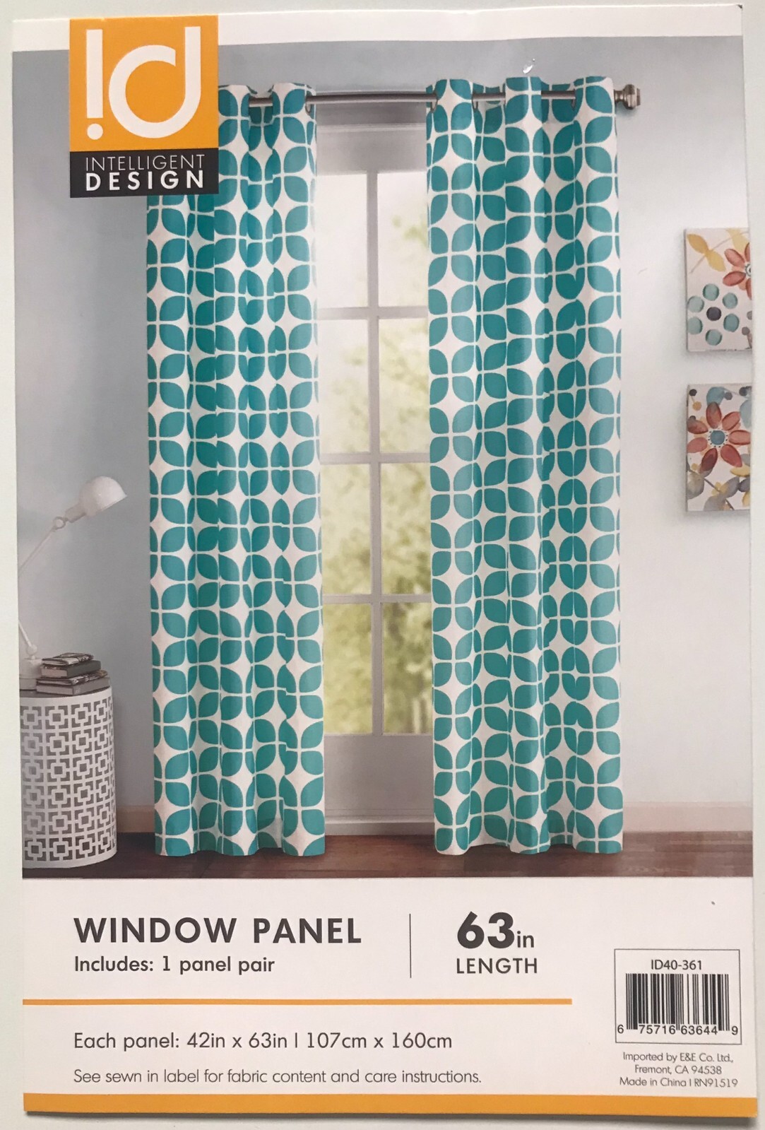Curtain Retro Mid-Century Modern Geometric Window Panel Pair (2) Teal/ Turquoise