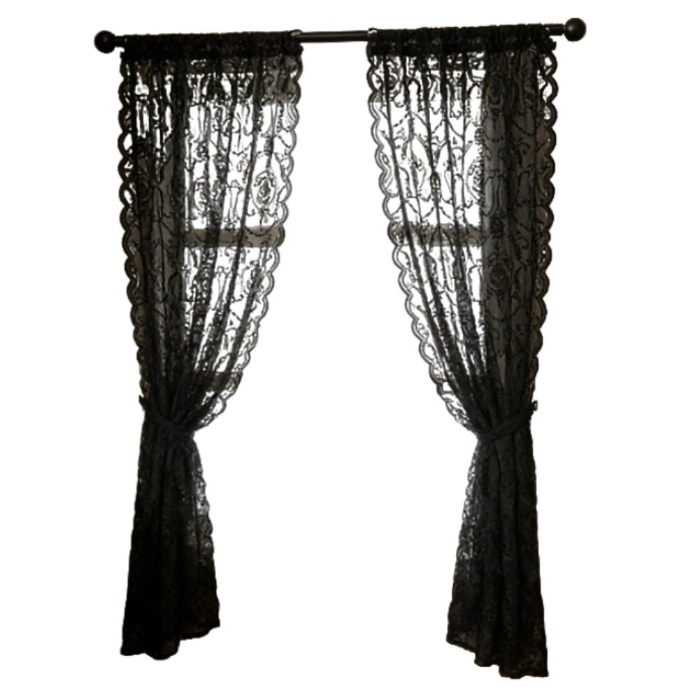 Black Sheer Lace Window Curtains Polyester Fabric European Vintage Style