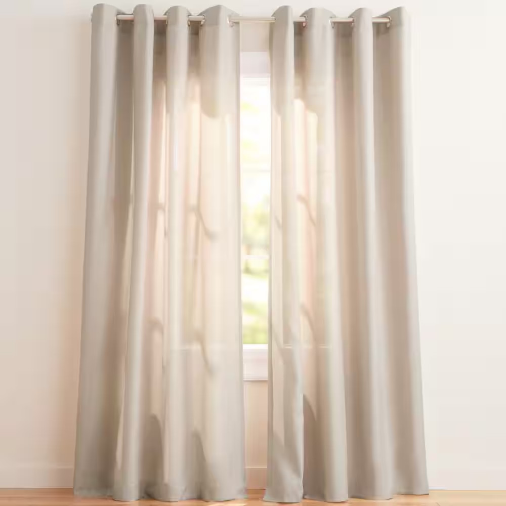 Loha Beige Solid Light Filtering Grommet Top Curtain, 54 In. W X 84 In. L (Set o