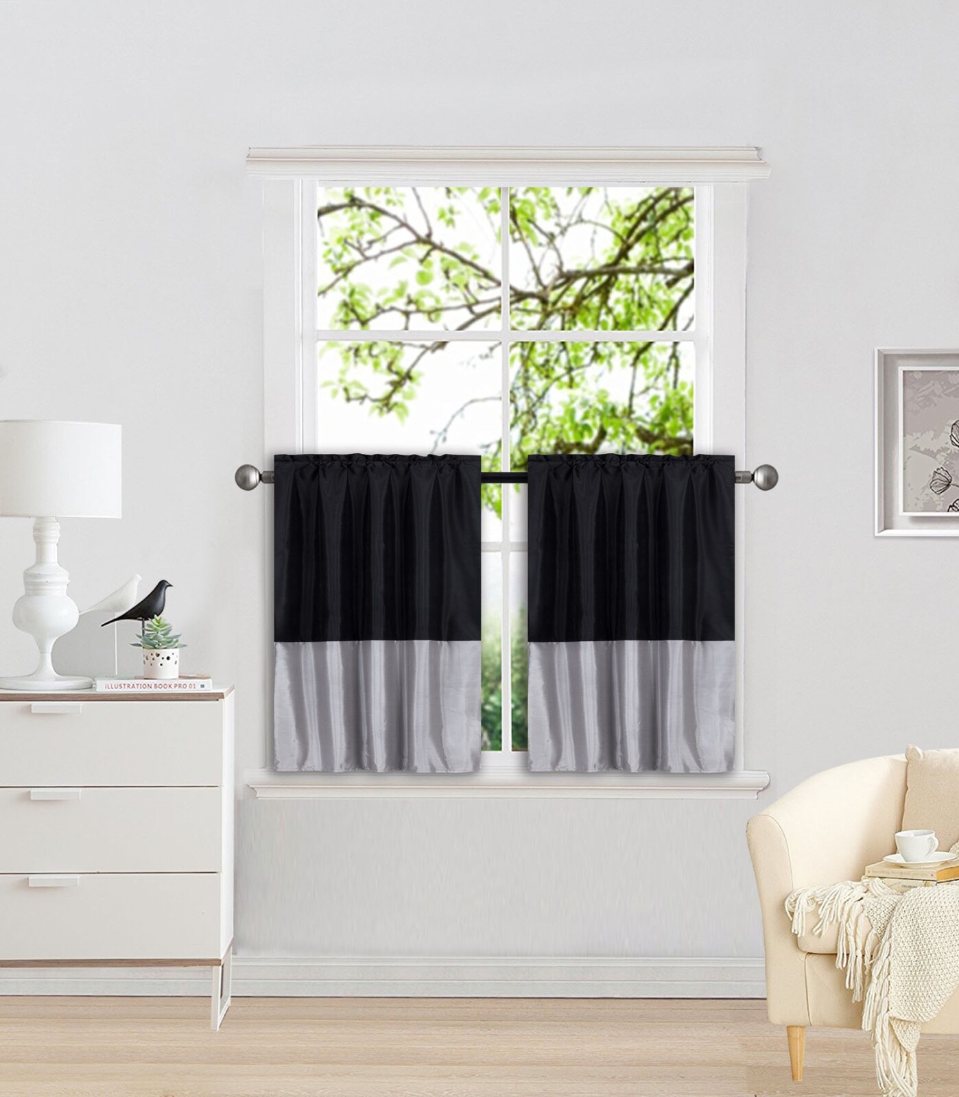 2pc WINDOW DRESSING FAUX SILK CURTAIN MIX COLOR PANEL ROD POCKET (ANY) 36″