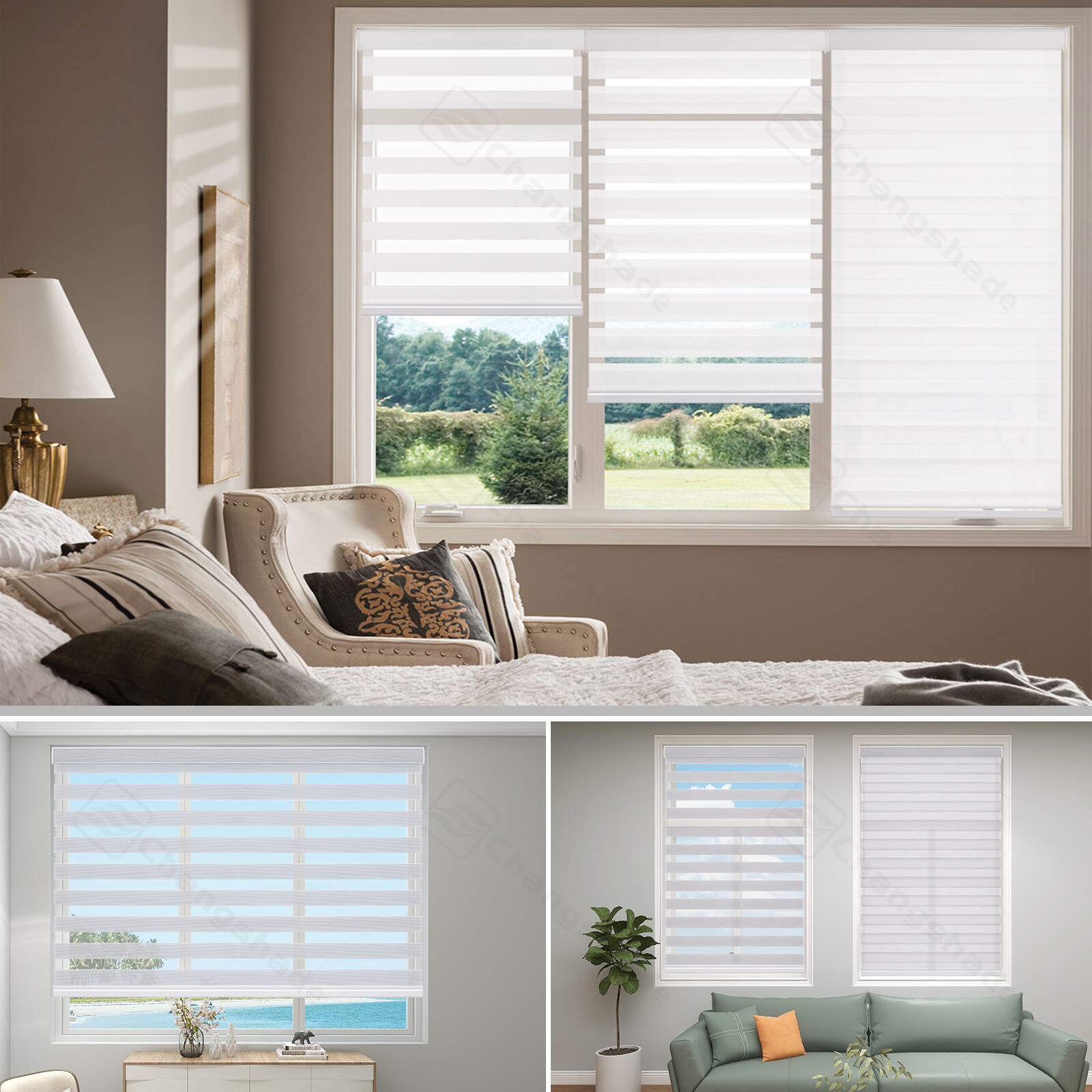 Changshade CUSTOM Made Cordless Light Filtering Zebra Roller Shade Window Blinds