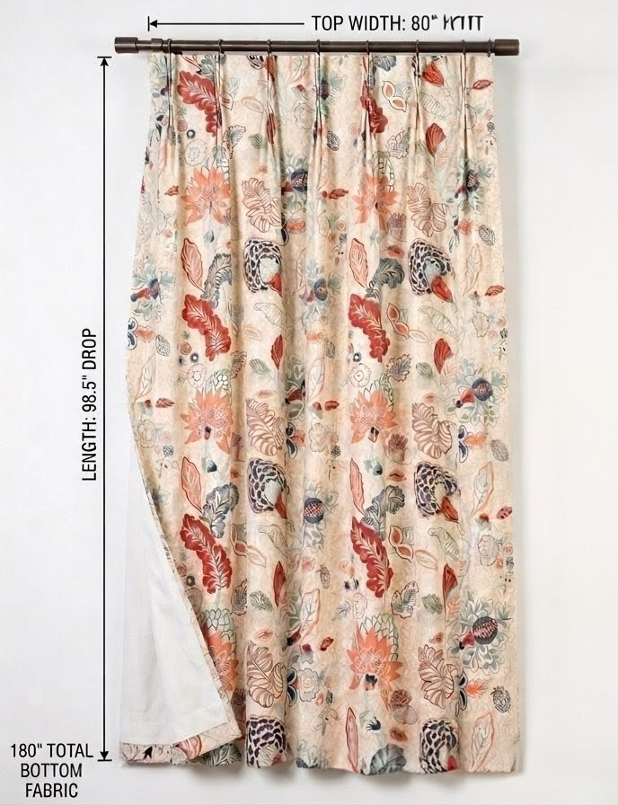 Custom Professional Drapery 80″ Panel – Duralee “Chilvers” – Mint / Red l 98.5LG