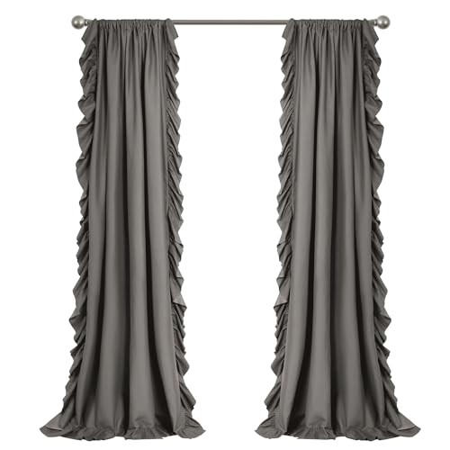 Reyna Ruffle Window Curtain Panel Set, 54″W x 84″L (Pack of 2) Grey Panel Pair