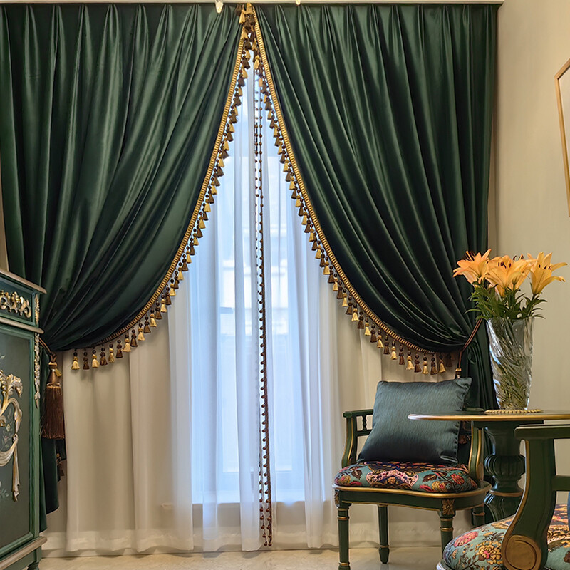 Custom Upscale dark green American velvet cloth blackout curtain drape C1878