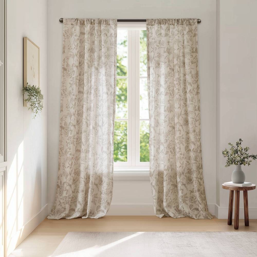 42×84″ Soft Lana Window Curtain Panel Botanical Print Adjustable Tie-Up Fabric