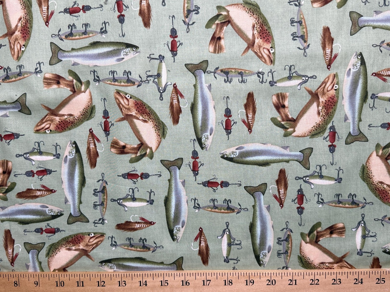 Fishing Valance – Trout and Lures Print – Sage Green Outdoors Curtain – Custom