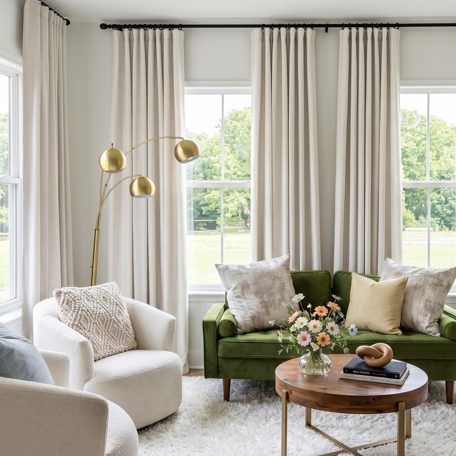 100% Blackout Shield Curtains 50W x 102L Beige 2 Panels Faux Linen Thermal