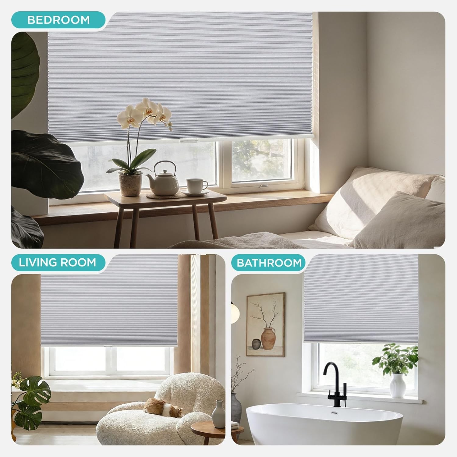 No Tools No Drill Window Blinds for Indoor Windows, Blackout Shades Cellular