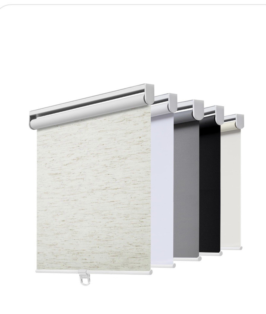 Cordless Blackout Roller Shades. Roll Up With Spring. Linen Cream. 64”W x 72” H
