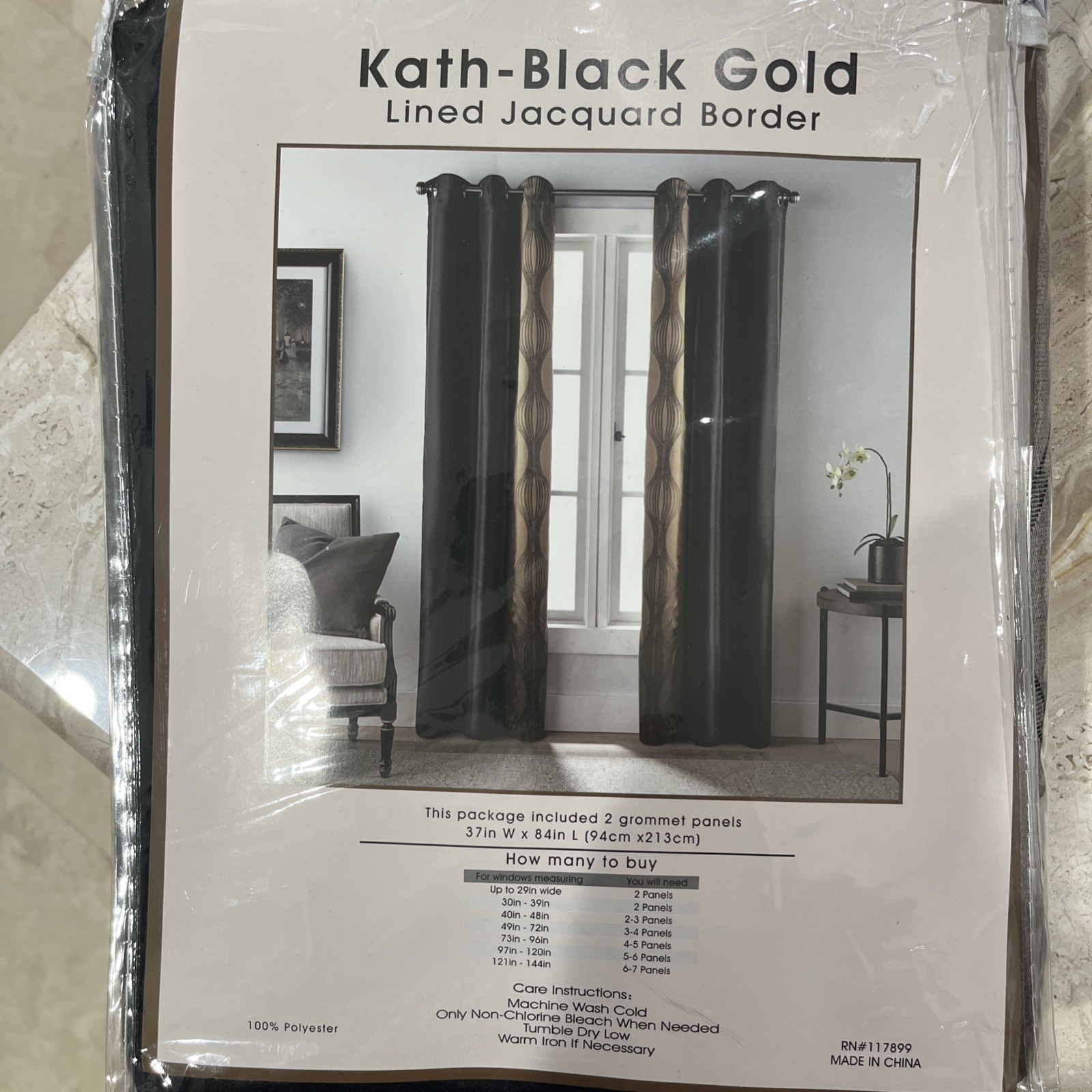 Black Gold Color Block Window Curtains 37Wx84L (Pack of 2) Black & Gold