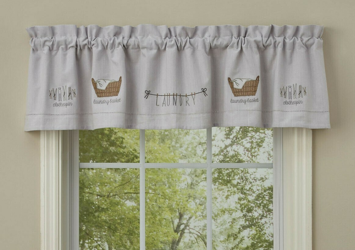 NEW Farmhouse LAUNDRY Window Valance Embroidered 60″ x 14″ Lined Cotton