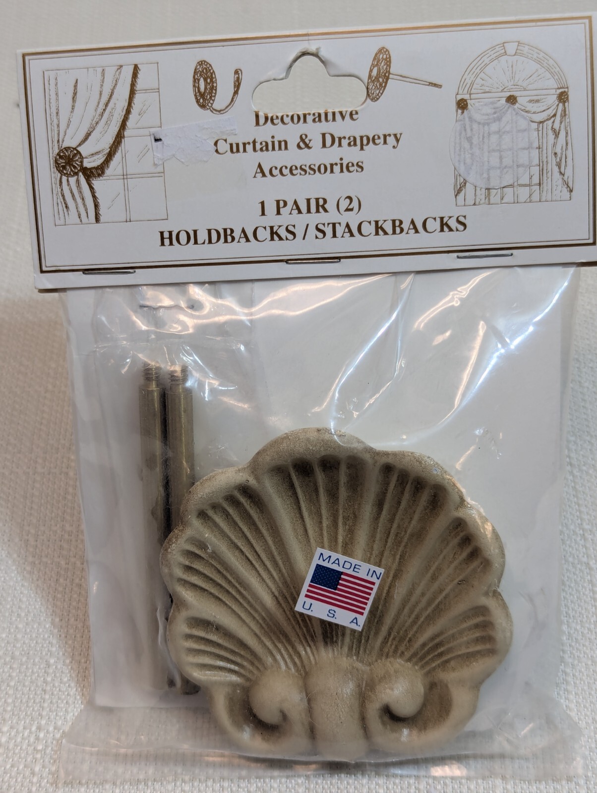 Decorative Curtain & Drapery Holdbacks/Stackbacks, Metal Shell in Antique Ivory