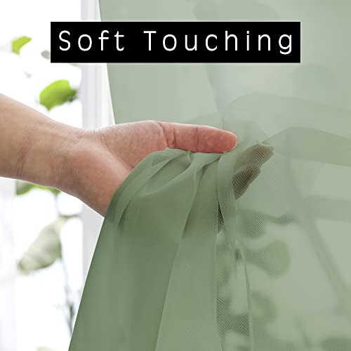 Sage Sheer Kitchen Valance for Windows Set 42″W x 14″L (Pack of 2) Sage Green