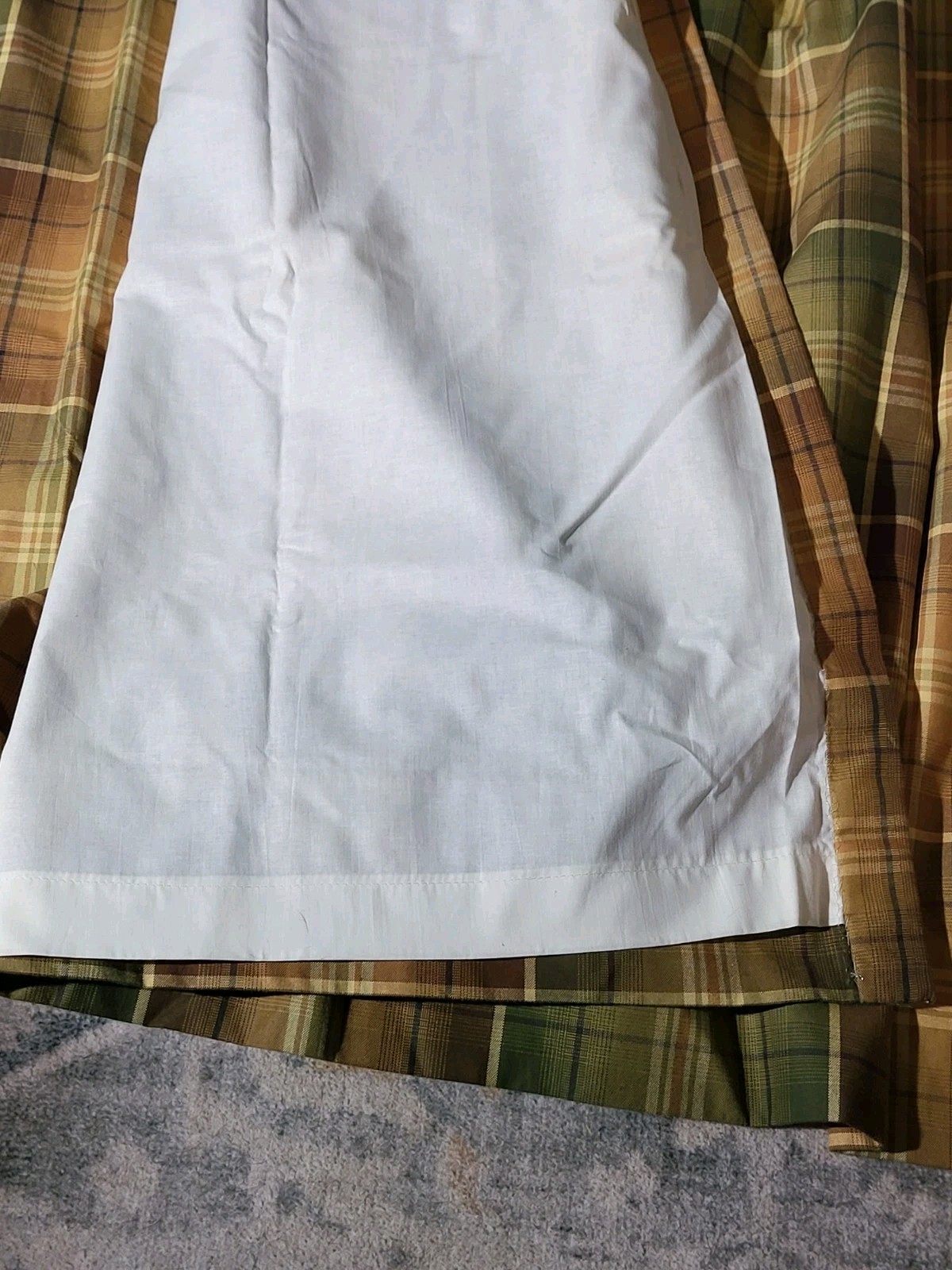 CUSTOM LONG LINED PLAID TARTAN PLEATED PINCHED DRAPES GREEN BROWN, EXCELLENT