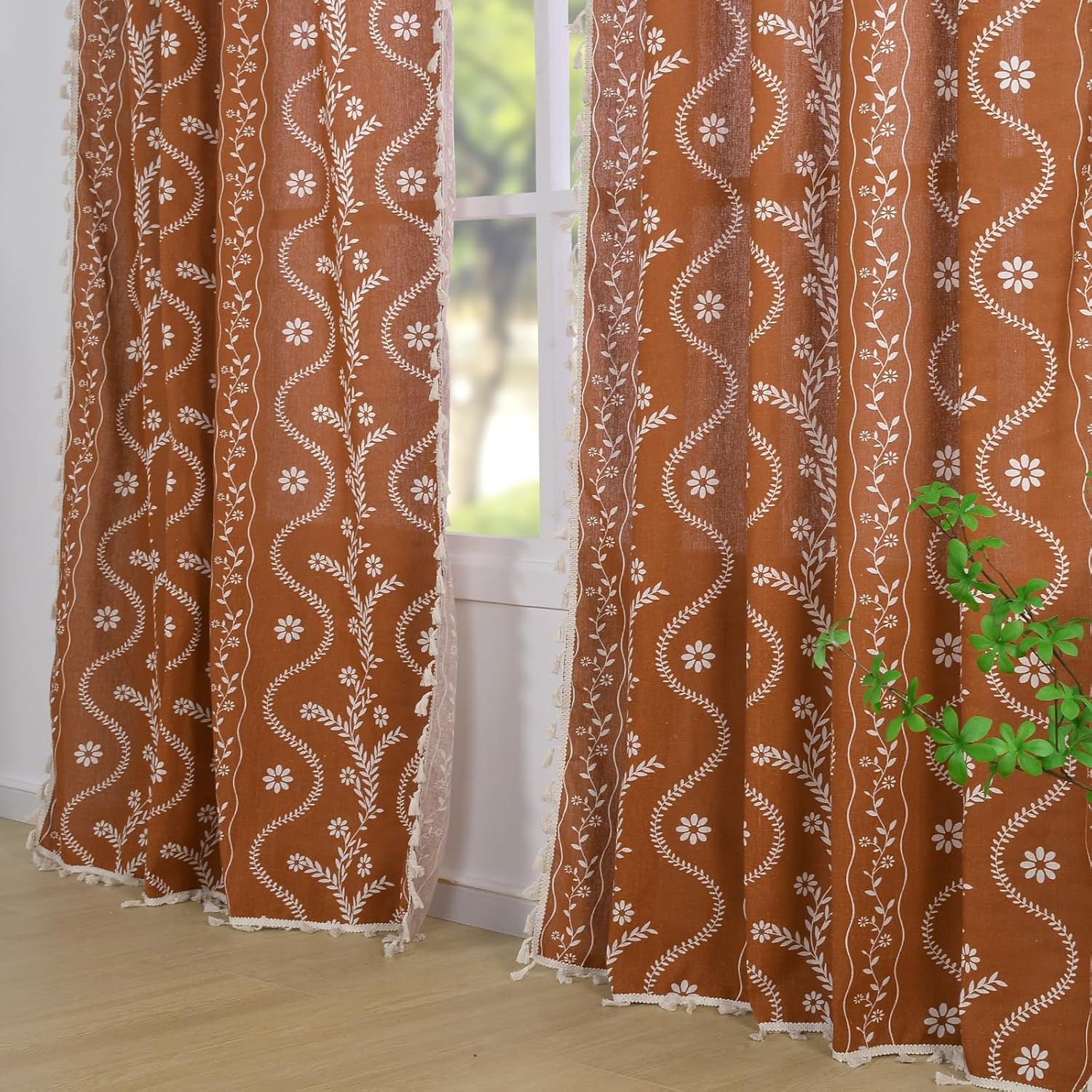 Terracotta Curtains 84 Inch Length Boho Farmhouse Curtains for Living Room 2 Pan