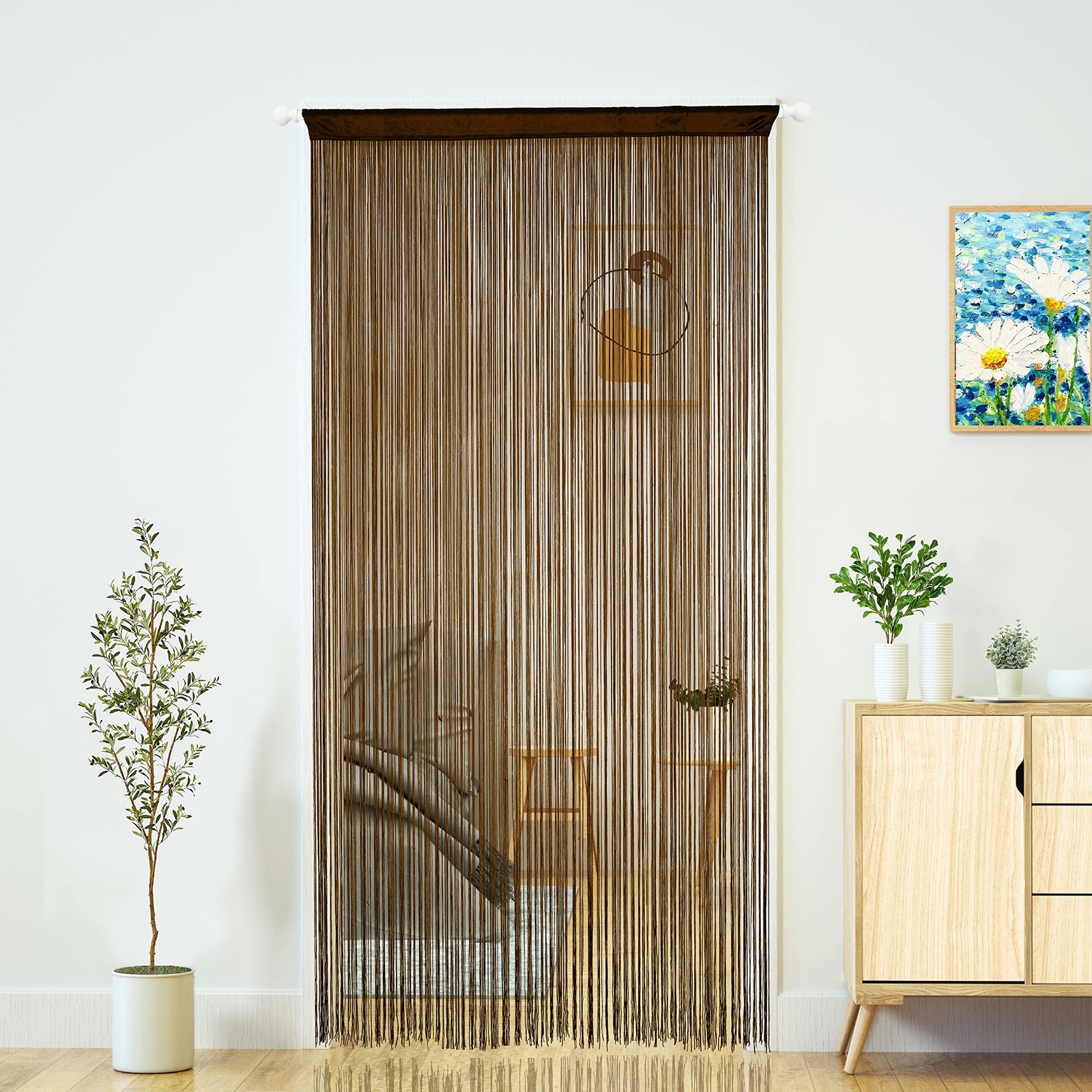 YaoYue Boho String Door Curtain for Doorway, 39″W x 79″L (Pack of 1), Brown