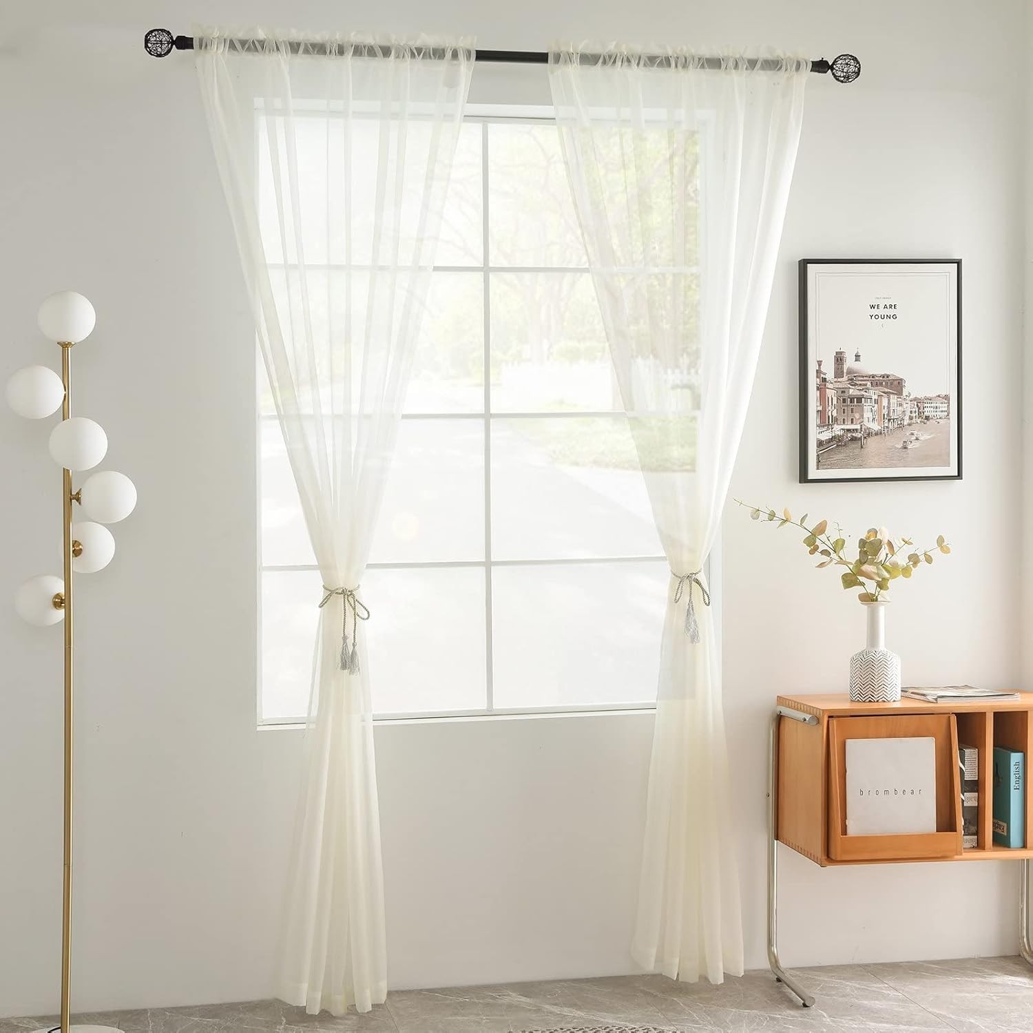 Customizable 2 Panel Sheer Voile Curtains in Ivory – 52W x 84L for a Bright Home