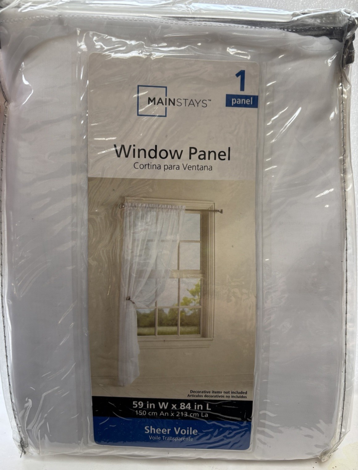 Mainstays Marjorie Sheer Voile Curtain Panel White 59×84 One Panel New In Pkg
