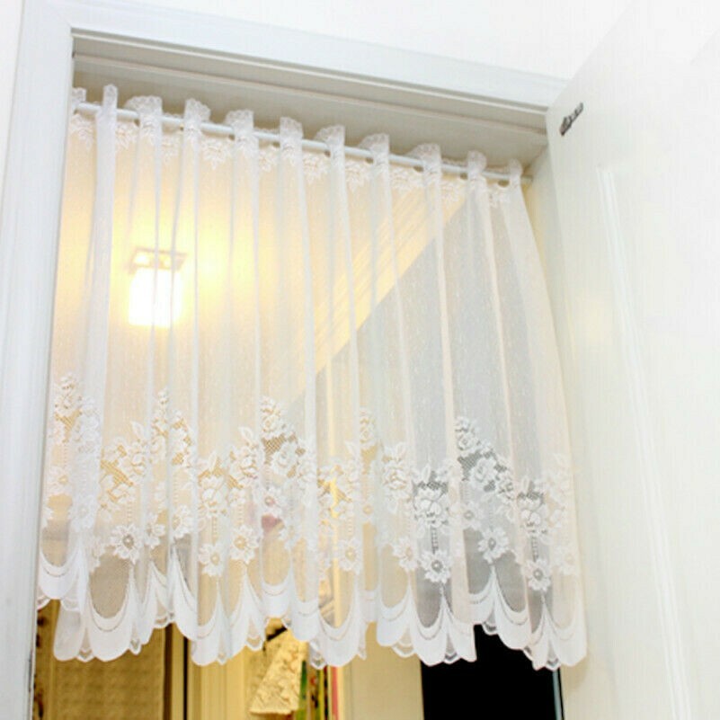 French Pastoral Guipure Voile Floral Lace Curtain Window Panel Drape Divider