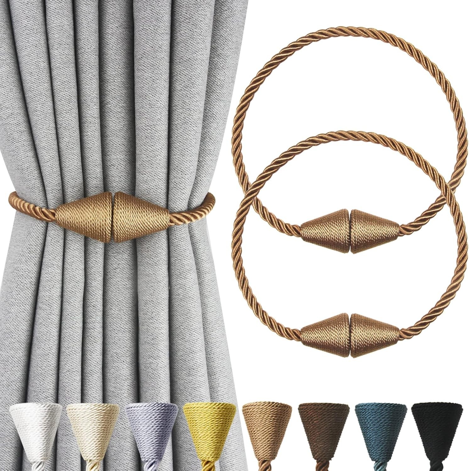 2 Pack Magnetic Curtain Tiebacks Rope Modern Handmade Curtain Tie Backs Decor…