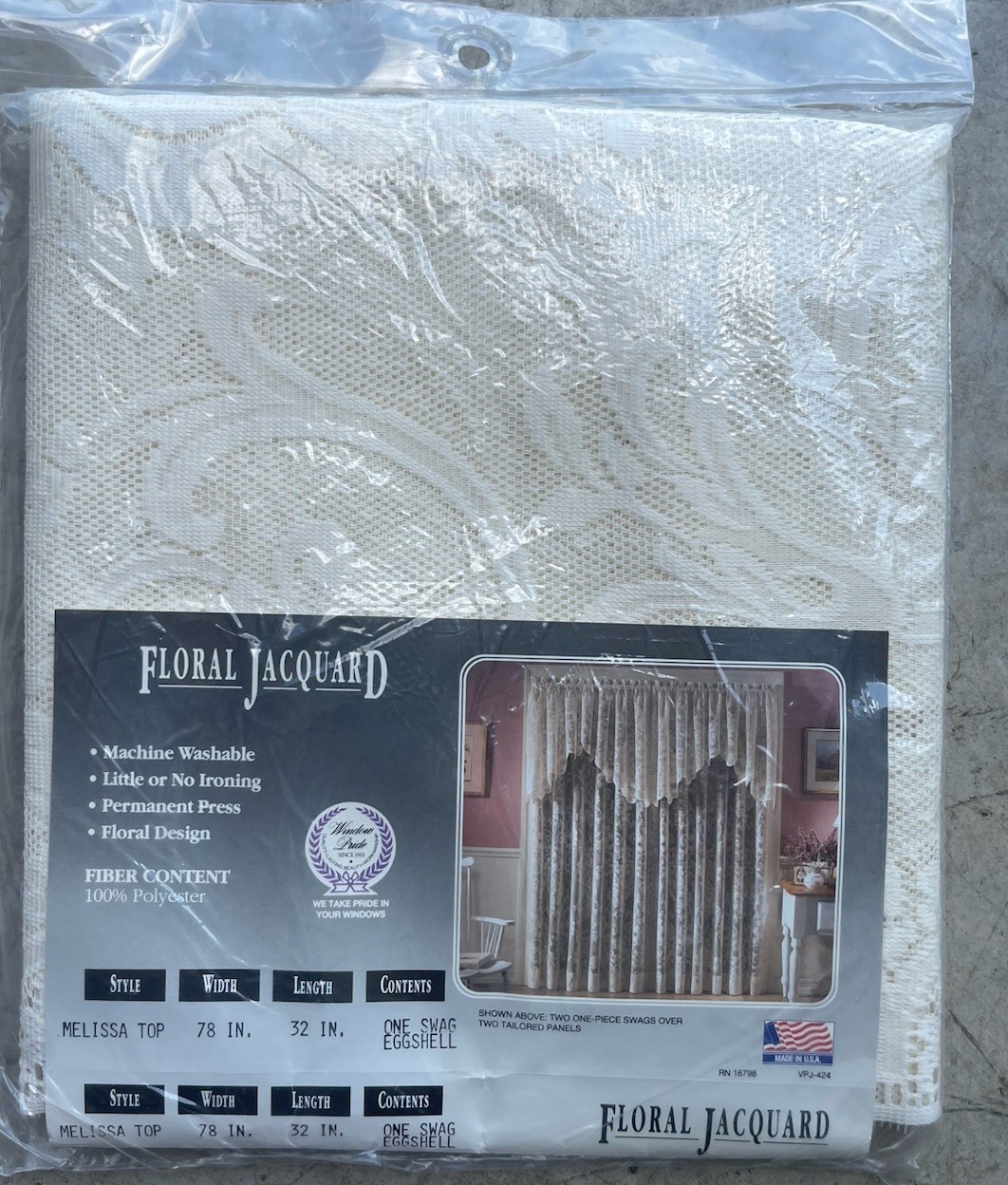 FLORAL JACQUARD LACE SWAG EGGSHELL 78 X 32