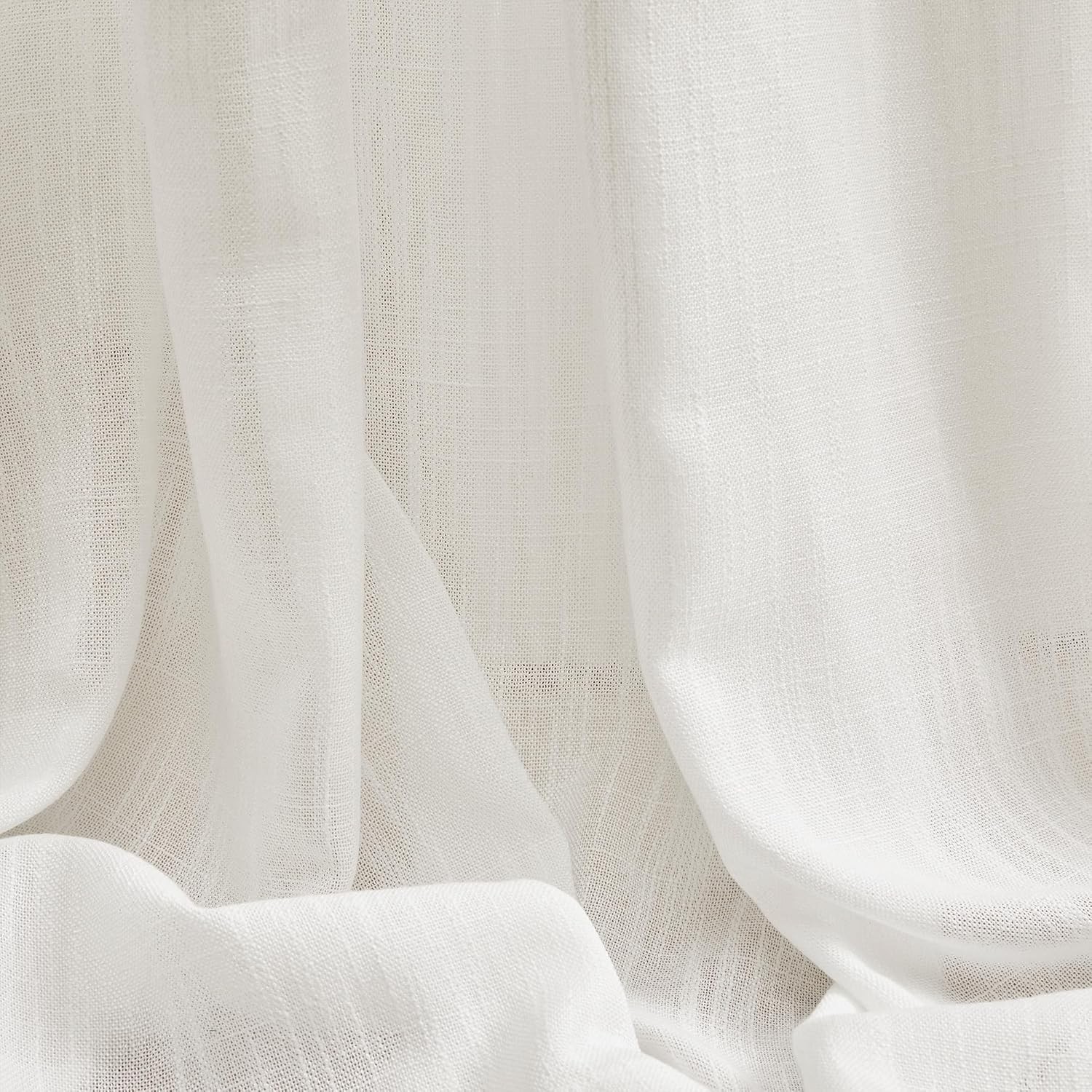 White curtains, semi-transparent soft cotton, with a buckle design at the back.