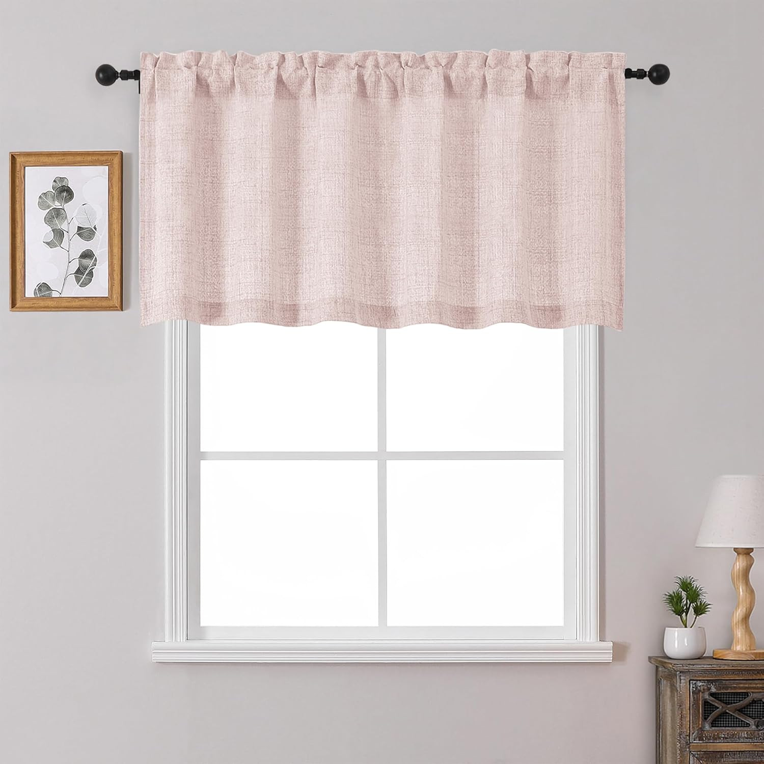 Blush Pink Valances for Windows 1 Pcs 24 Inch Length, Light Filtering Textured S
