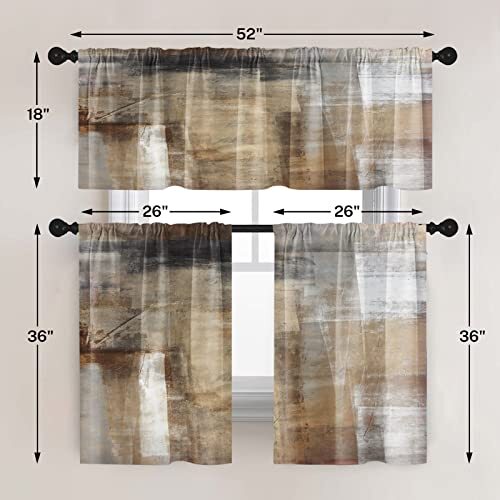 Brown Kitchen Curtains Grey Beige Window Curtains W52 x L36 Abstract Brown