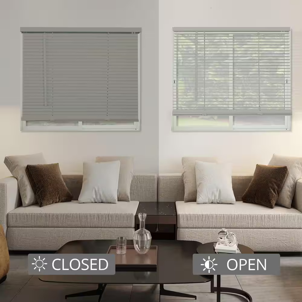 Cordless Light Filtering Vinyl Mini Window Blinds 1 In. Slats, Gray, 29 In. W X