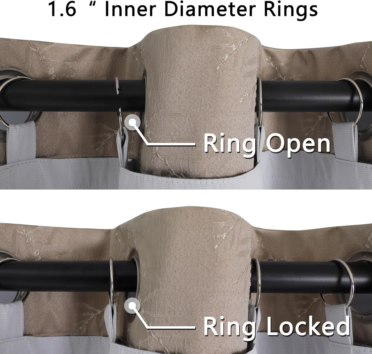 2 Panel 100% Blackout Curtain Liners 50×80 Thermal Insulated with 17 Rings