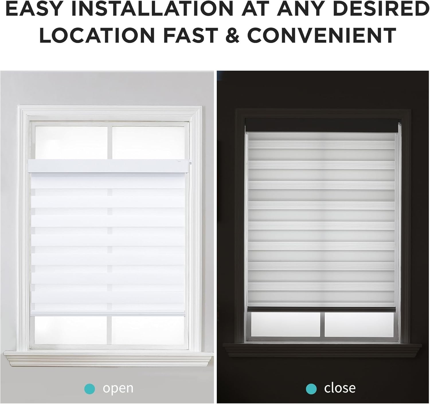 Joydeco No Drill Zebra Blinds for Windows White, 34″ W x 75″ H