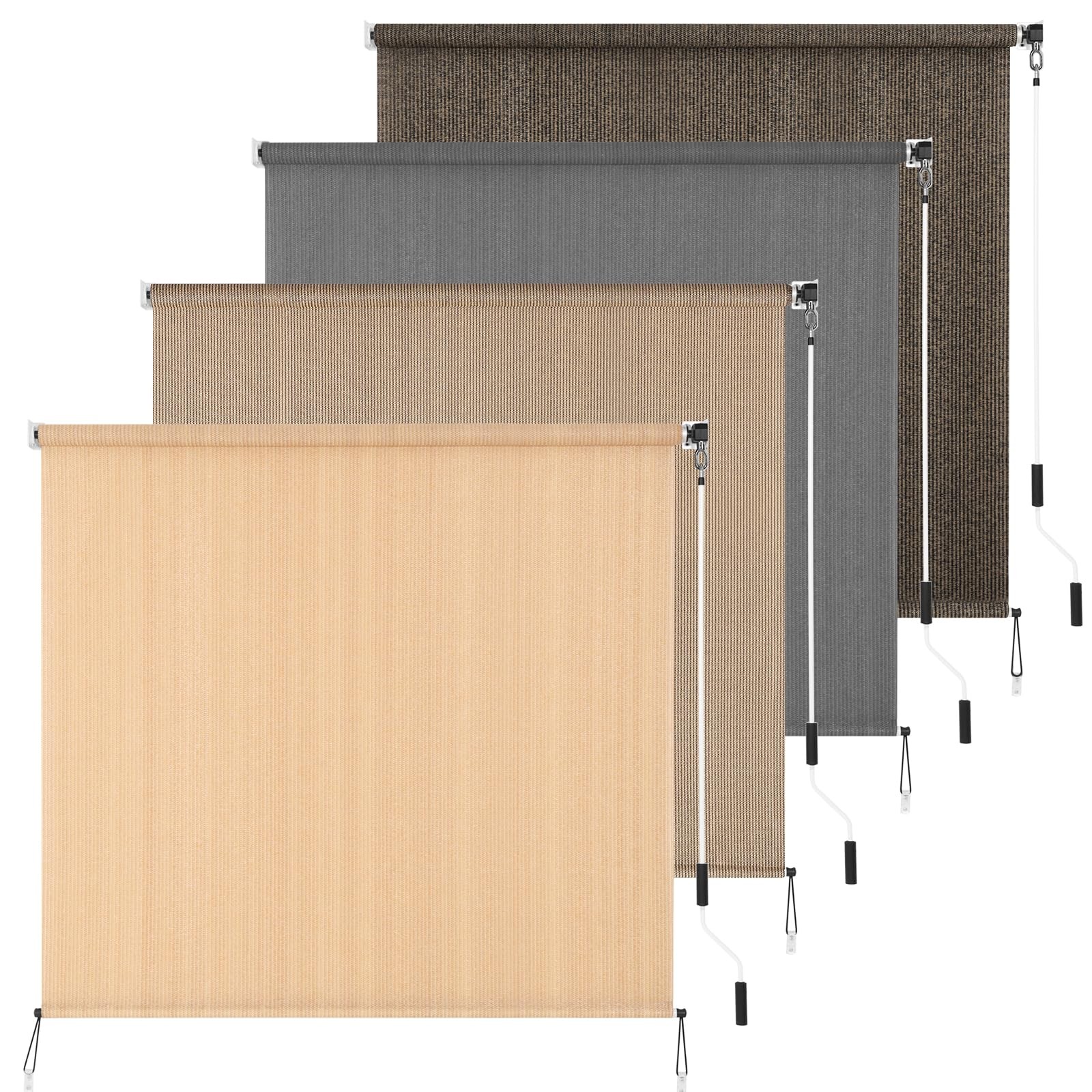 HIDODO Outdoor Roller Shade 8′ W x 6′ L Cordless Patio 96″W x 72″H, Beige