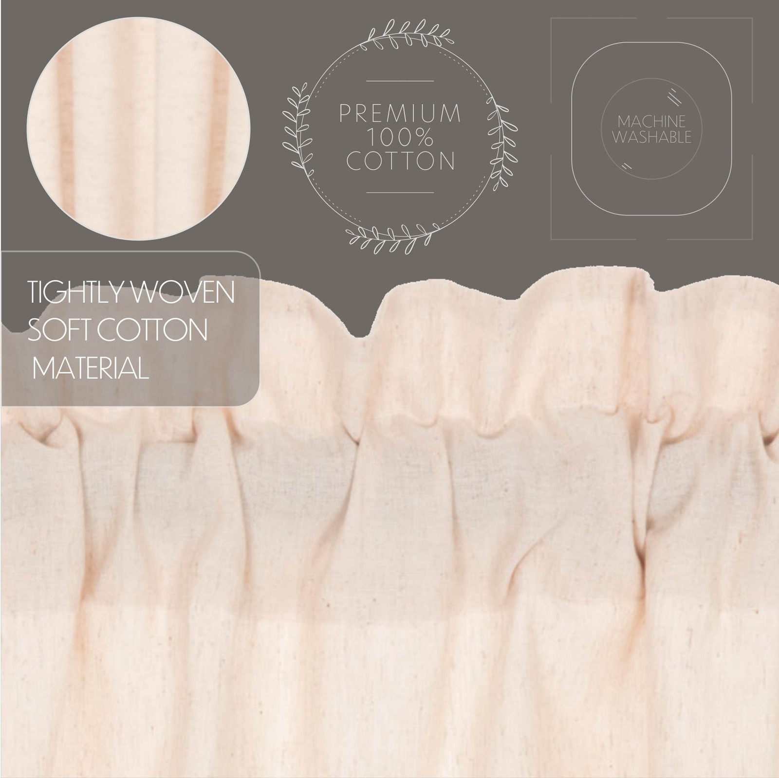 Farmhouse 24×36 Tier Pair Natural Rod Pocket Kitchen Window Curtains VHC Brands