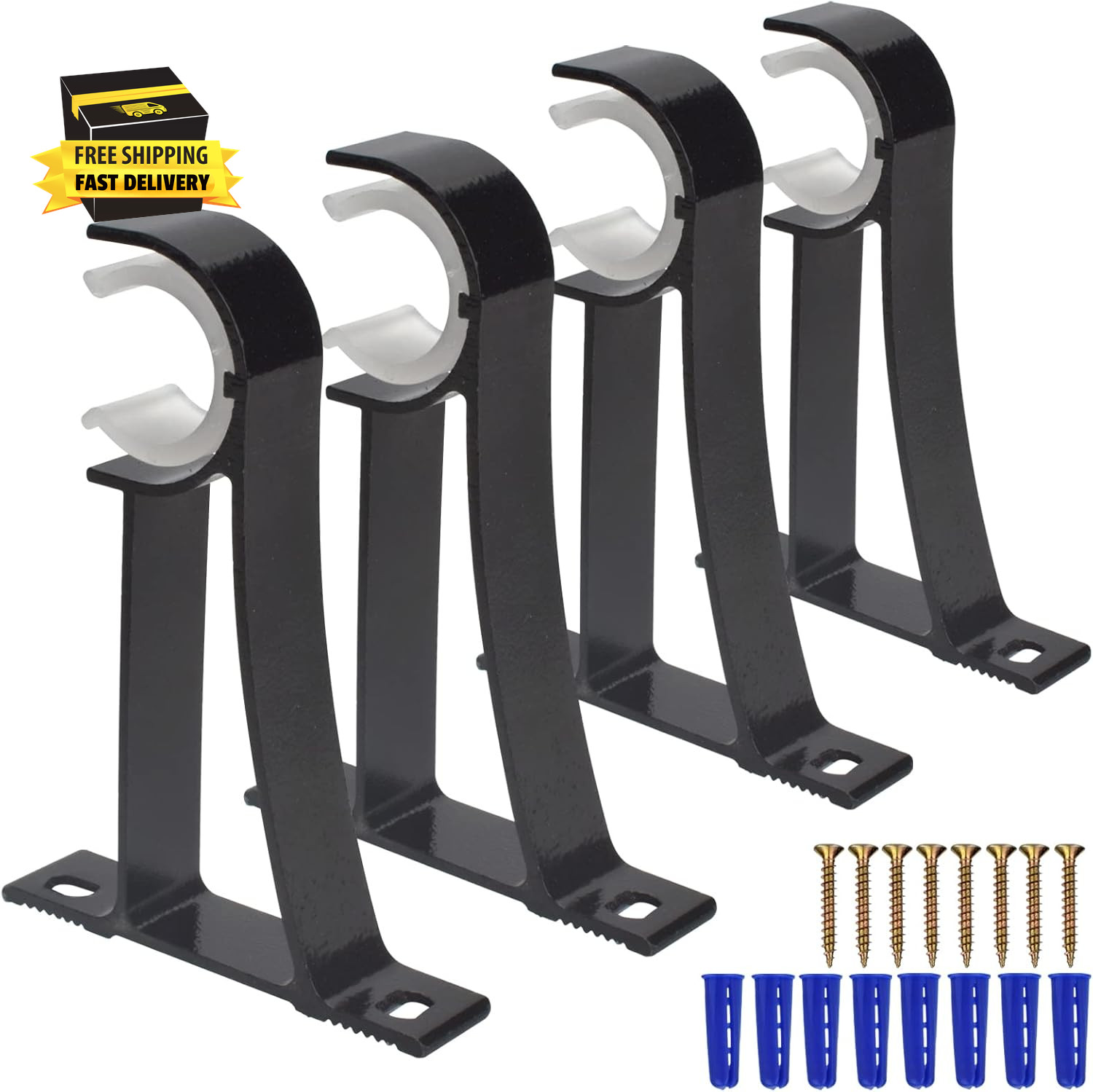 4 Pieces Curtain Rod Hooks Heavy Duty Curtain Rod Bracket Rod Support Hanger for