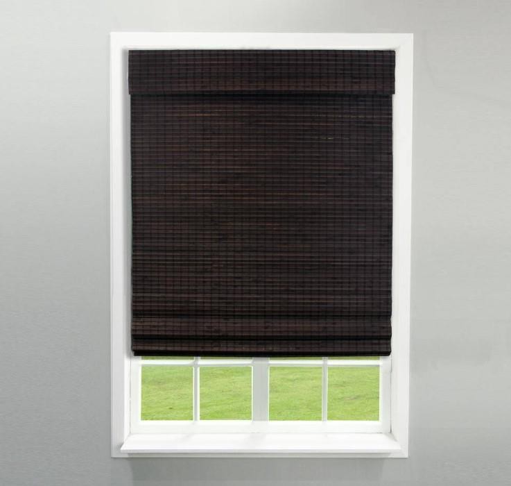 Farmhouse Espresso Cordless Flat Bamboo Roman Shade 34″W x 64″L NO HARDWARE