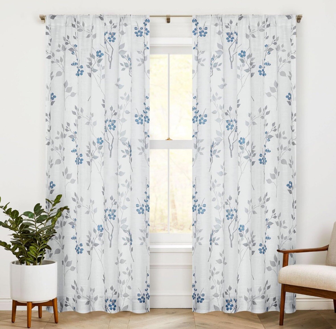 Beauoop Grommet Floral Semi Sheer Curtains 84 Inch Length (2 Sets Of Curtains)