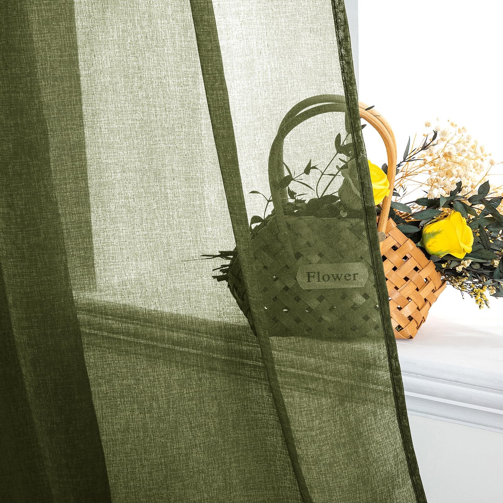 2 Panels Semi Sheer Window Curtains 54″W x 84″L (Pack of 2) Olive Green