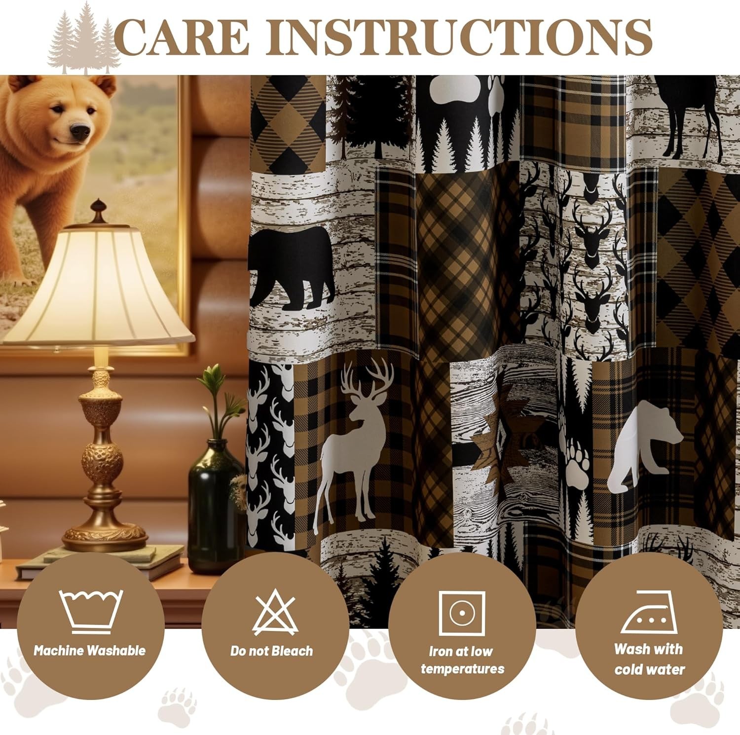 Brown Rustic Cabin Curtains 2 Panels Country Style Curtain 50% Light Blocking…